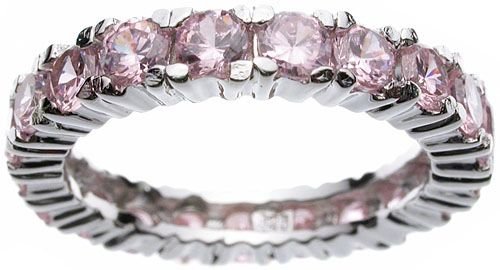 Rhodium Plated Sterling Silver Eternity Pink CZ Jessica Simpson Band (any size)
