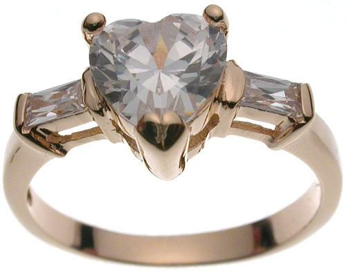 18K Rose Gold Plated Solid Sterling Silver Heart Solitaire Ring (any size)