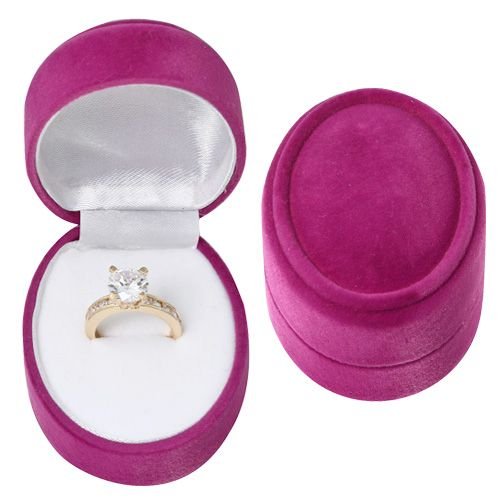 Peachblow Faux Velour Oval Plastic Ring Box