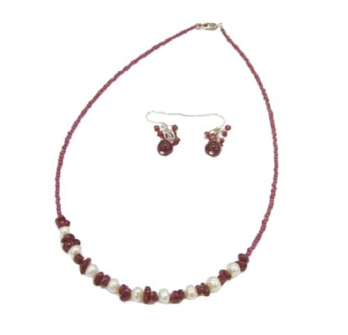 Genuine Pearl and Garnet Necklace/Earrings