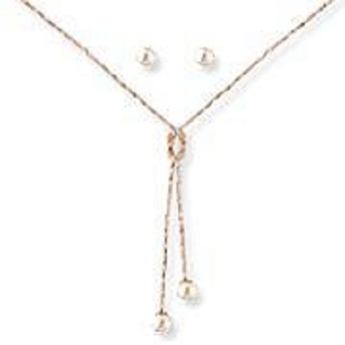 18K Solid Gold Laminated Copper String Pearl Necklace Earring Set