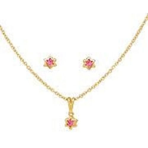 Solid 18K Gold Laminated Copper Red Star Necklace Earrings Set