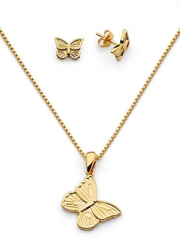 Solid 18K Gold Laminated Copper Butterfly Necklace Set