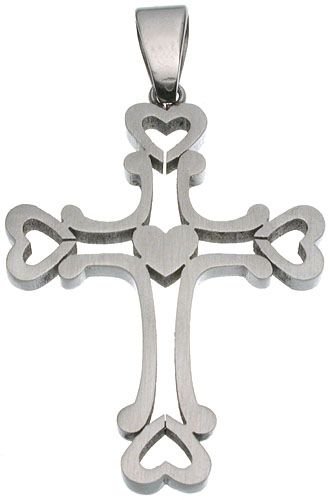 316L Stainless Steel heart cross pendant