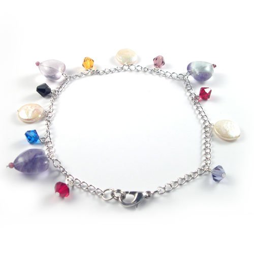 Genuine Fluorite and Coin Pearl Multicolor Anklet