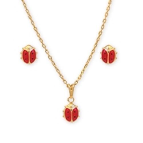 Solid 18K Gold Laminated Copper Lady Bug Necklace Set