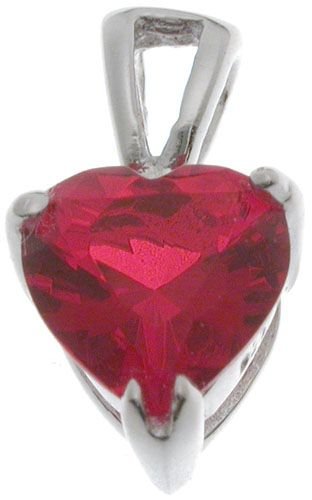 18K White Gold Plated Sterling Silver 7mm CZ July Birthstone Pendant