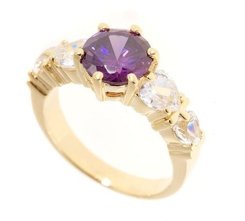 18k Gold plated 4 created heart diamonds & Amethyst ring (any size)