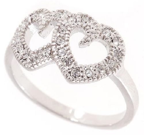 18k Gold plated Double Hearts CZ Love Ring (any size)