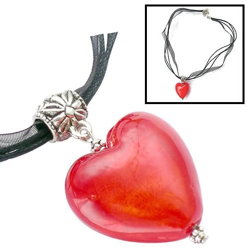 Handmade Necklace with Murano Glass Heart Pendant ZZ
