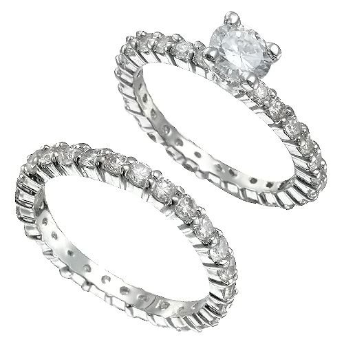 Rhodium Plated Brilliant CZ Bridal Ring Set(any size)