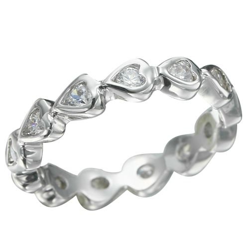 Rhodium Plated Hearts Brilliant Clear CZ Ring (any size)