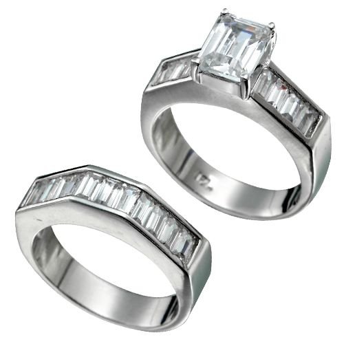 Rhodium Plated Princess Cut CZ Bridal Ring Set (any size)