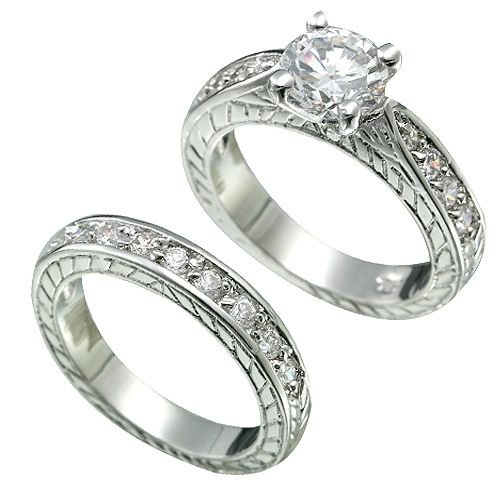 Rhodium Plated Brilliant CZ Bridal Ring Set (any size)
