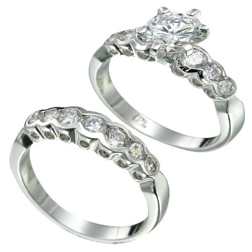 Rhodium Plated Brilliant CZ Bridal Ring Set (any size)