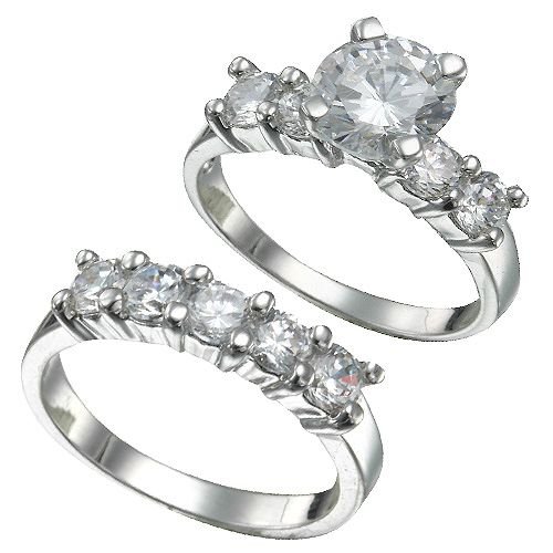 Rhodium Plated Brilliant CZ Bridal Ring Set (any size)
