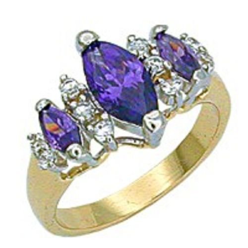 18k 2 Tone Gold 3 Pear Shaped Amethyst CZ Ring w/ accent CZs (any size)