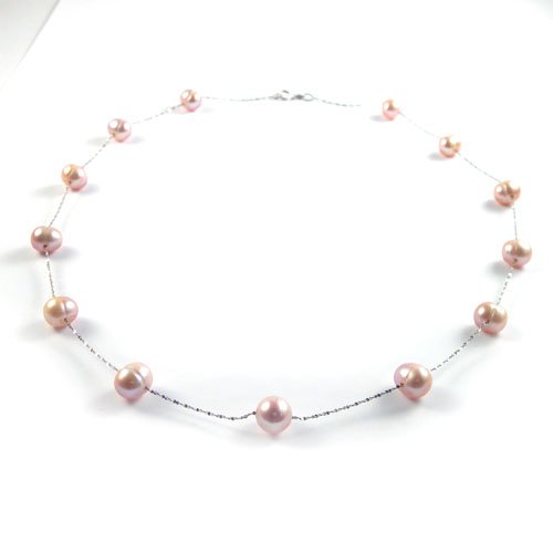 Solid Sterling Silver Pink Pearl Necklace