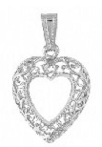 High polished Silver plated Filigree Heart Pendant