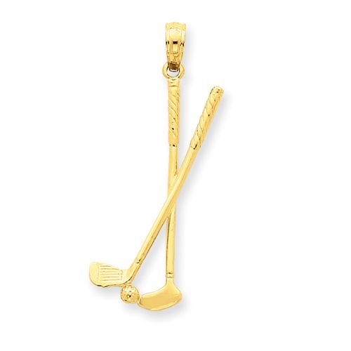 14K GOLD TWO GOLF CLUBS WITH BALL IN 3-D PENDANT