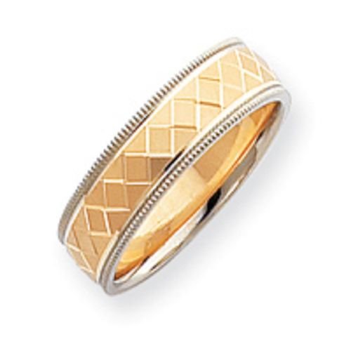 14K Gold Two Tone Etched Wedding Band