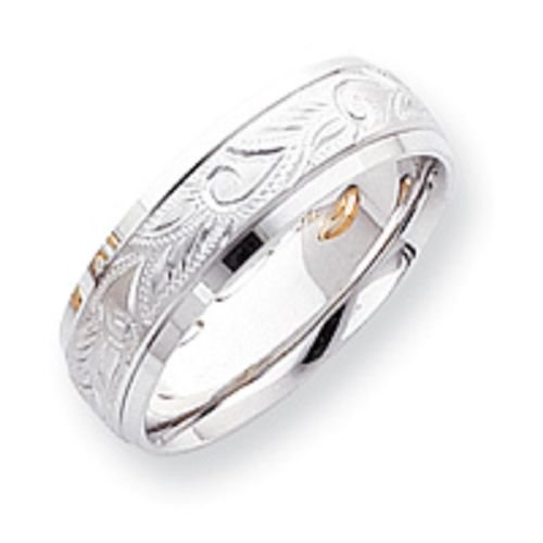 14K White Gold Etched Wedding Band