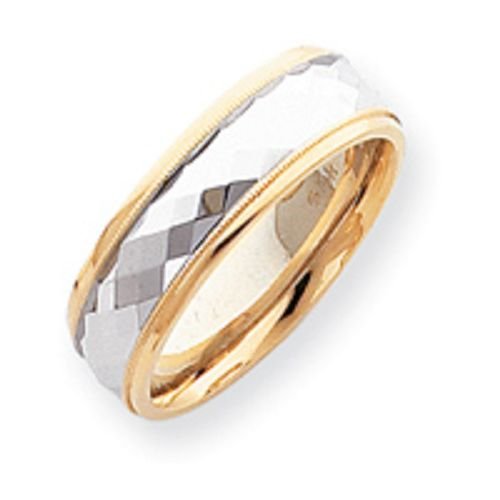 14k Gold Two Tone Etched Wedding Band