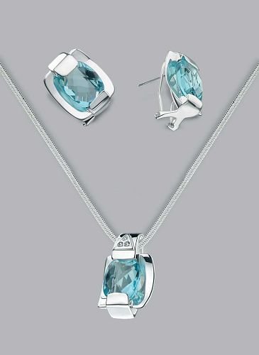 Silver Laminated Aqua Clip Necklace Set