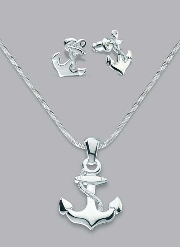 Silver Laminate Anckor Necklace Set