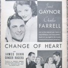 Vintage 1934 movie print ad "Change of Heart"