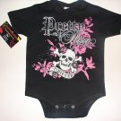 NEW BLACK PUNKY TATTOO STYLE ONESIE OR TODDLER TEE OF GIRLIE SKULL WITH WORDING "PRETTY FOREVER"