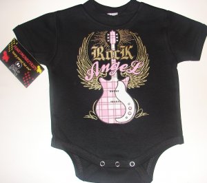 NEW BLACK PUNKY ROCKER STYLE ONESIE OR TODDLER TEE OF A GUITAR "ROCK ANGEL"