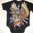 NEW BLACK PUNKY TATTOO STYLE ONESIE OR TODDLER TEE OF A WICKED SKULL WITH WINGS