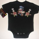 NEW BLACK ROCKABILLY ONESIE OR TODDLER TEE OF A WOLF WITH DICE.