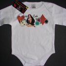NEW WHITE LONG SLEEVE ROCKABILLY ONESIE "LADY LUCK"
