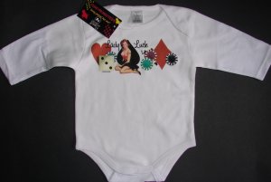 NEW WHITE LONG SLEEVE ROCKABILLY ONESIE "LADY LUCK"