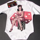 NEW WHITE LONG SLEEVE ROCKABILLY STYLE ONESIES PIN UP GIRL