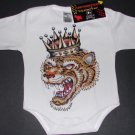 NEW WHITE LONG SLEEVE TATTOO STYLE ONESIE OF A TIGER WITH CROWN