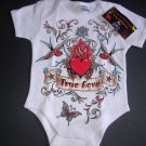 NEW WHITE SHORT SLEEVE TATTOO STYLE ONESIE OR TODDLER TEE OF SPARROWS AND HEART "TRUE LOVE"