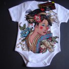NEW WHITE SHORT SLEEVE TATTOO ONESIE OR TODDLER TEE OF A JAPANESE GEISHA GIRL