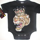 NEW BLACK PUNKY TATTOO STYLE ONESIE OR TODDLER TEE OF A TIGER WITH CROWN