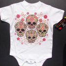 NEW WHITE SHORT SLEEVE TATTOO ONESIE OR TODDLER TEE OF 4 SKULLS