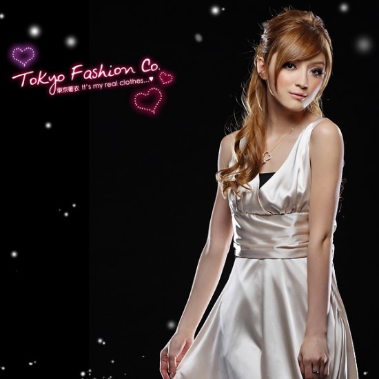 Apricot Satin V-Neck Sleeveless Dress (Item no. P09010822)