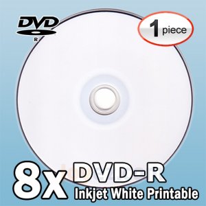 1 (One) White Inkjet HUB Printable Blank DVD-R 8X Disc