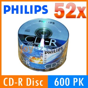 600 Pack Philips 52X 700MB 80Min CD-R Blank Disc Media For Music & Data Use.