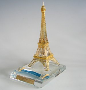 11 inch high Collectible Crystal Eiffel Tower with 24kt gold plated accents
