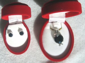 Sterling Silver Pendant and Earring Set with Black Cubic Zirconium Stones