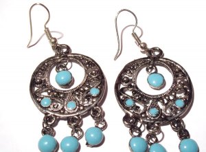 Bollywood Inspired Earrings in Light Blue and Silver