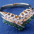 GOLD OVER STERLING SILVER SIM DIAMONDS & EMERALDS RING