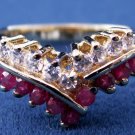 GOLD OVER STERLING SILVER SIM DIAMONDS & RUBIES RING